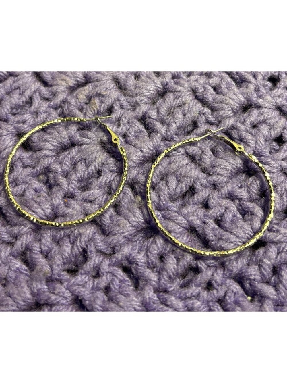 Textured Silvertone Hoop Earrings 2 inches
